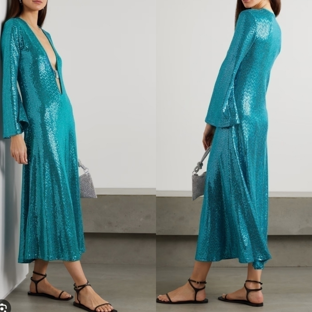 New DODO BAR OR Jullie Cutout Sequined Metallic Stretch-Jersey Dress/Cover-Up